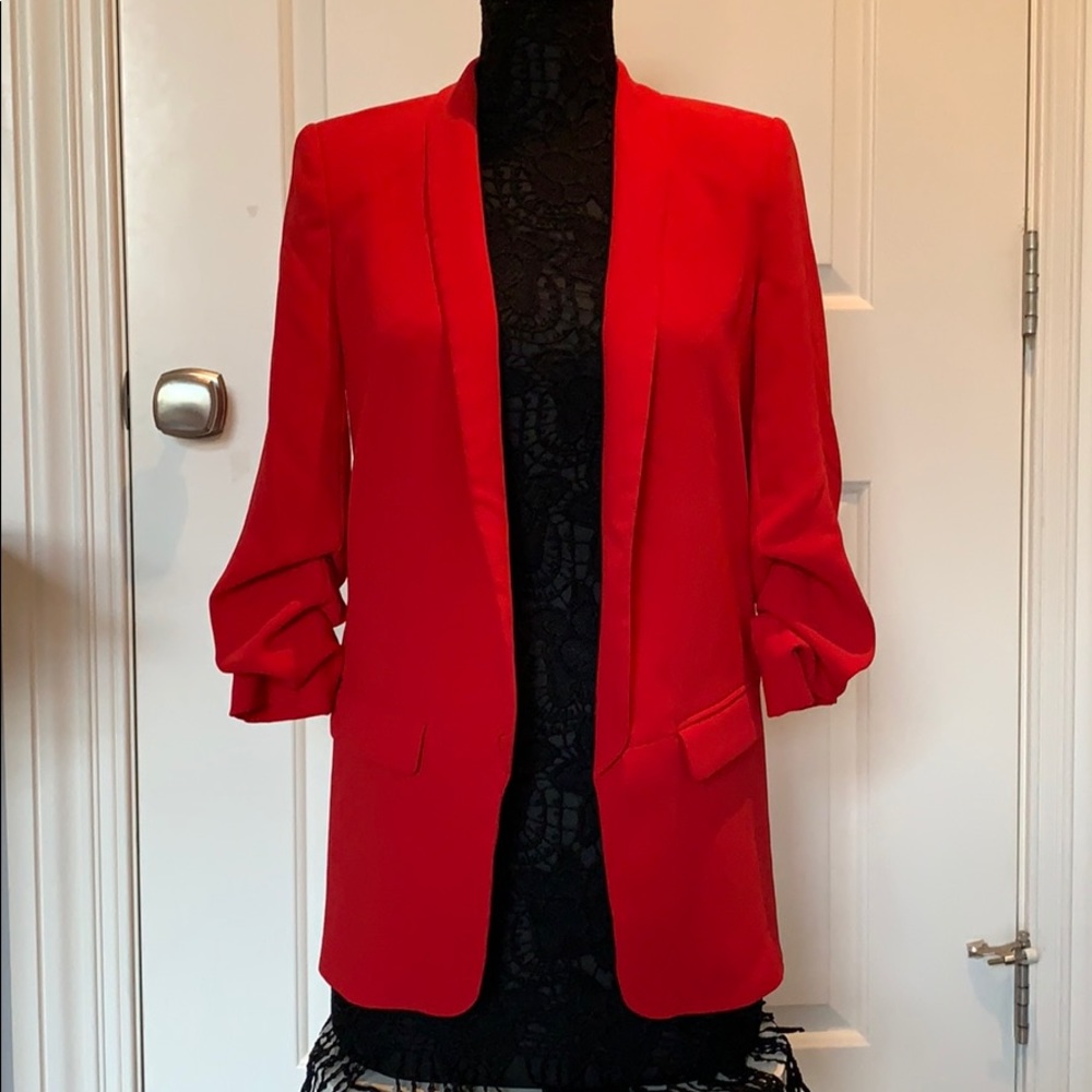 Bright red Zara Blazer with shoulder pads